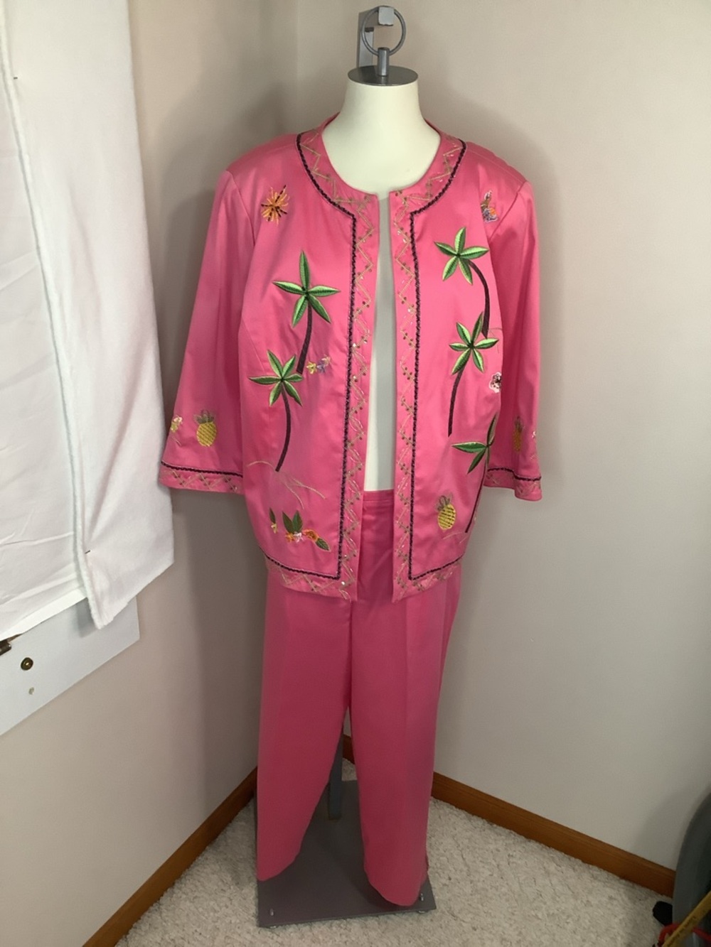 Nancy Bolen City Girl Vintage Tropical-themed Pantsuit Size 16W